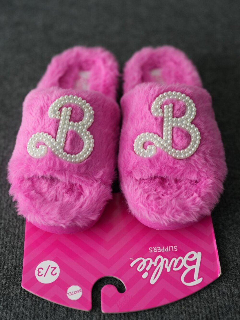 Barbie Pink Fuzzy Pearl Logo Indoor/Outdoor Memory Foam Slippers Kids Youth 3
